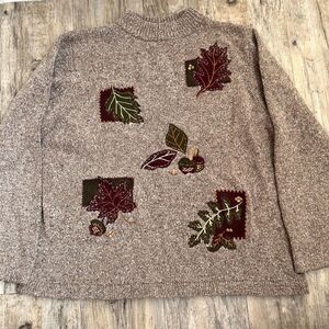 Draper's and Damon's Sweater Vintage Fall Women's M Brown Patchwork Leaves